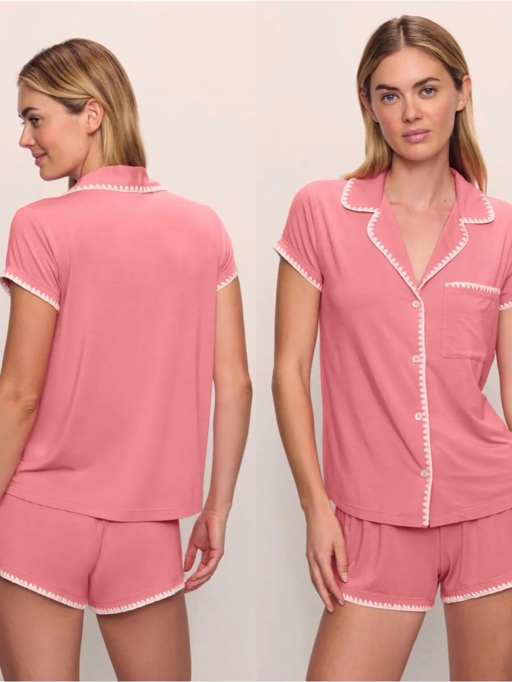 NWT Eberjey Frida TENCEL™ Modal Shortie Short PJ Set in Sunkissed Coral/Ivory